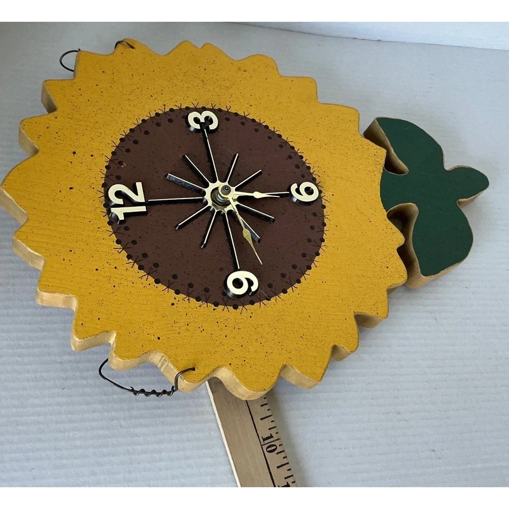 Vintage Sunflower Wood Wall Clock Country Farmhouse Decor Yellow‎ Large